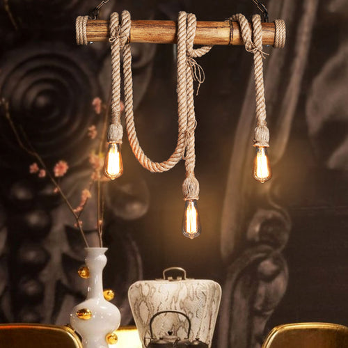 Skanto | Industriell Justerbar Taklampe laget av Bambus med Tau