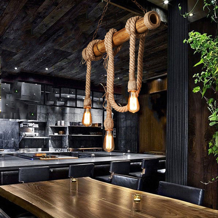 Skanto | Industriell Justerbar Taklampe laget av Bambus med Tau