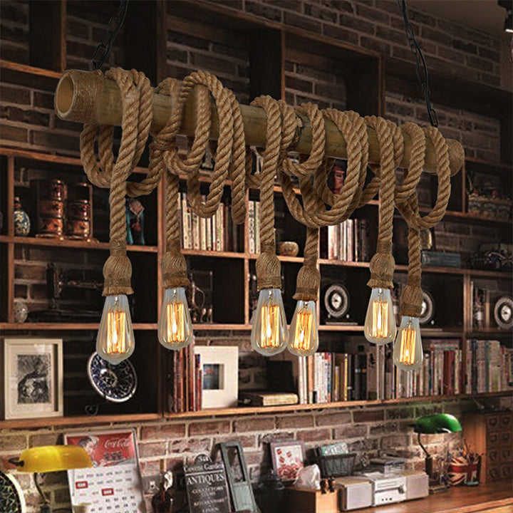 Skanto | Industriell Justerbar Taklampe laget av Bambus med Tau