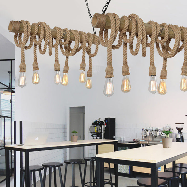 Skanto | Industriell Justerbar Taklampe laget av Bambus med Tau