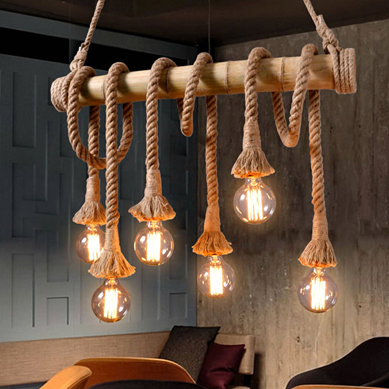 Skanto | Industriell Justerbar Taklampe laget av Bambus med Tau