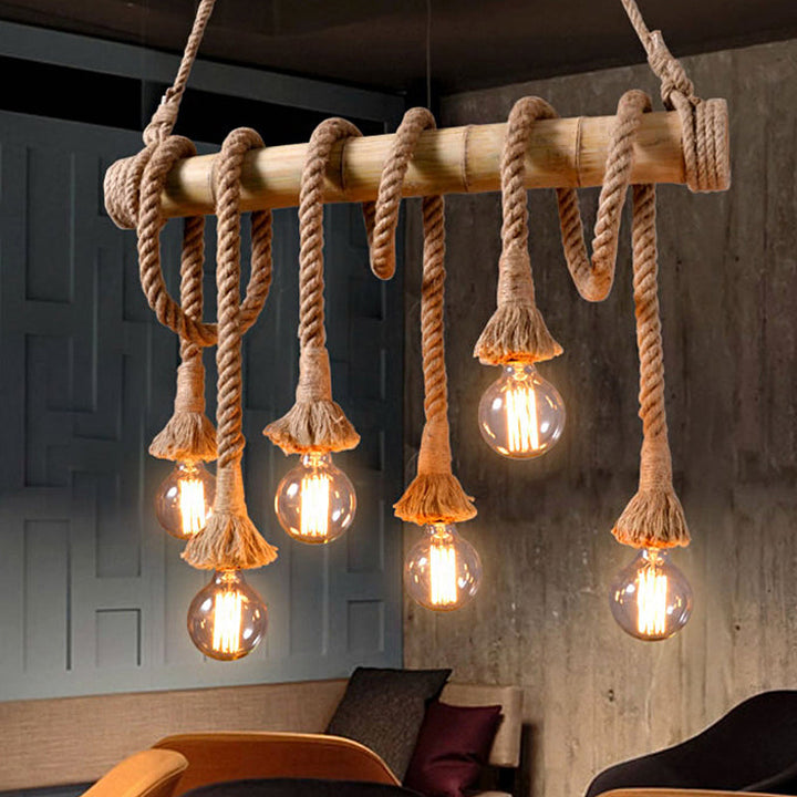 Skanto | Industriell Justerbar Taklampe laget av Bambus med Tau
