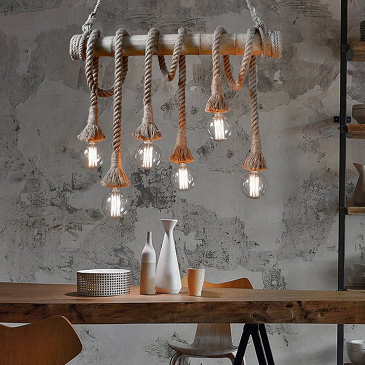 Skanto | Industriell Justerbar Taklampe laget av Bambus med Tau