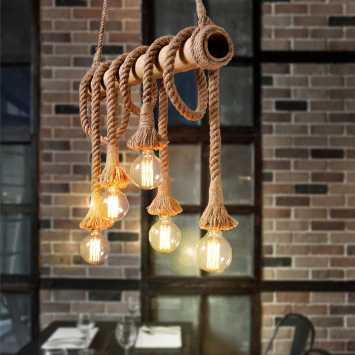 Skanto | Industriell Justerbar Taklampe laget av Bambus med Tau