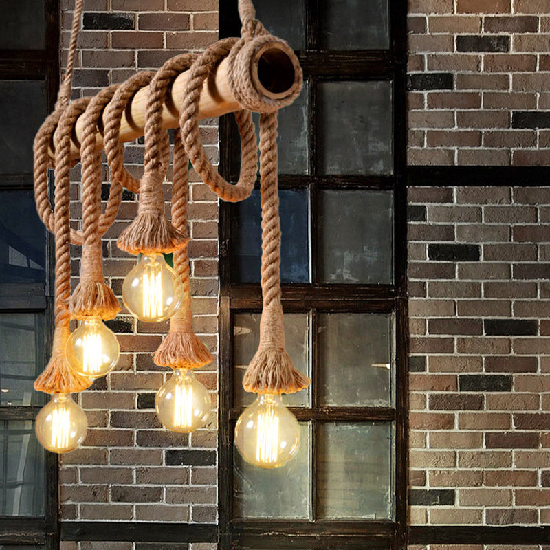 Skanto | Industriell Justerbar Taklampe laget av Bambus med Tau