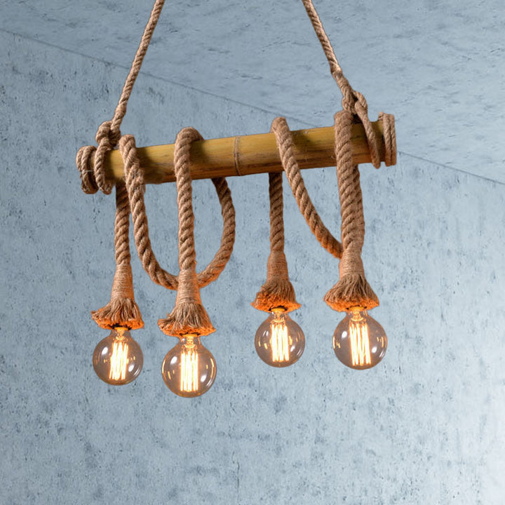 Skanto | Industriell Justerbar Taklampe laget av Bambus med Tau