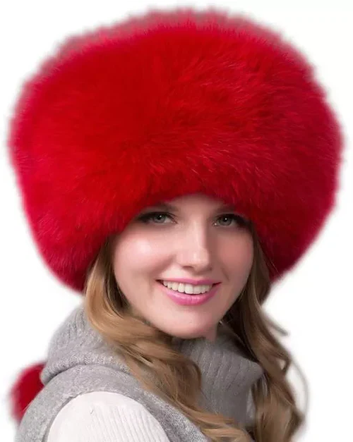 Skanto | 100% Naturlig Rev Pels Hatt Kvinne Caps Tyk Pels Caps Vinter Varm Hatt Kvinne Mote For Kvinne Hatt Med Ørevarmere Hatt