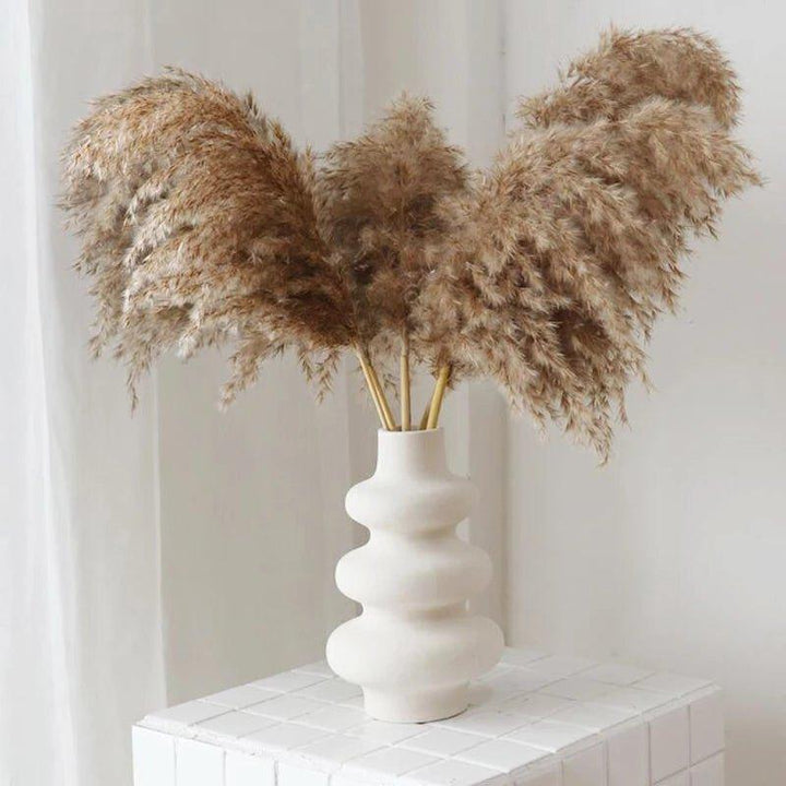 Skanto | 60 cm naturlig, ekte, brunt-beige tørket pampasgress bukett │ fluffy fjær for moderne boho hjemmeinnredning