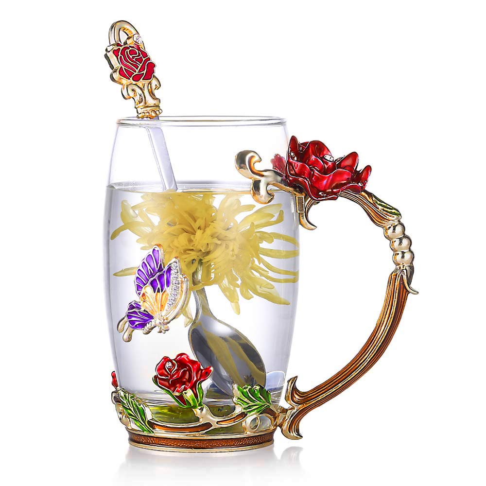 Skanto | Emalje Rose Glass Te koppesett (Med skje)