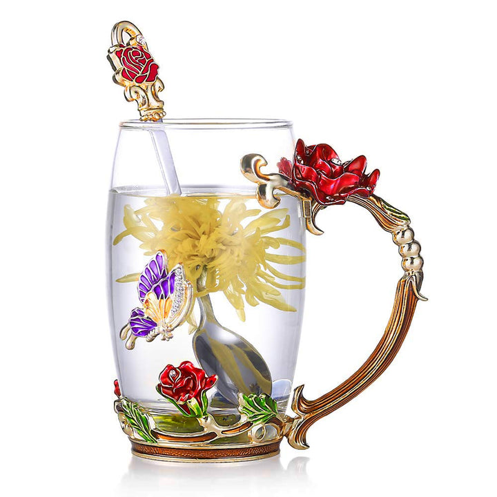 Skanto | Emalje Rose Glass Te koppesett (Med skje)