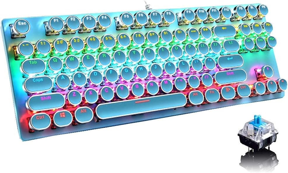 Mechanische Gaming-Tastatur med 87 Tasten, RGB-Hintergrundbeleuchtung og blauen Schaltern