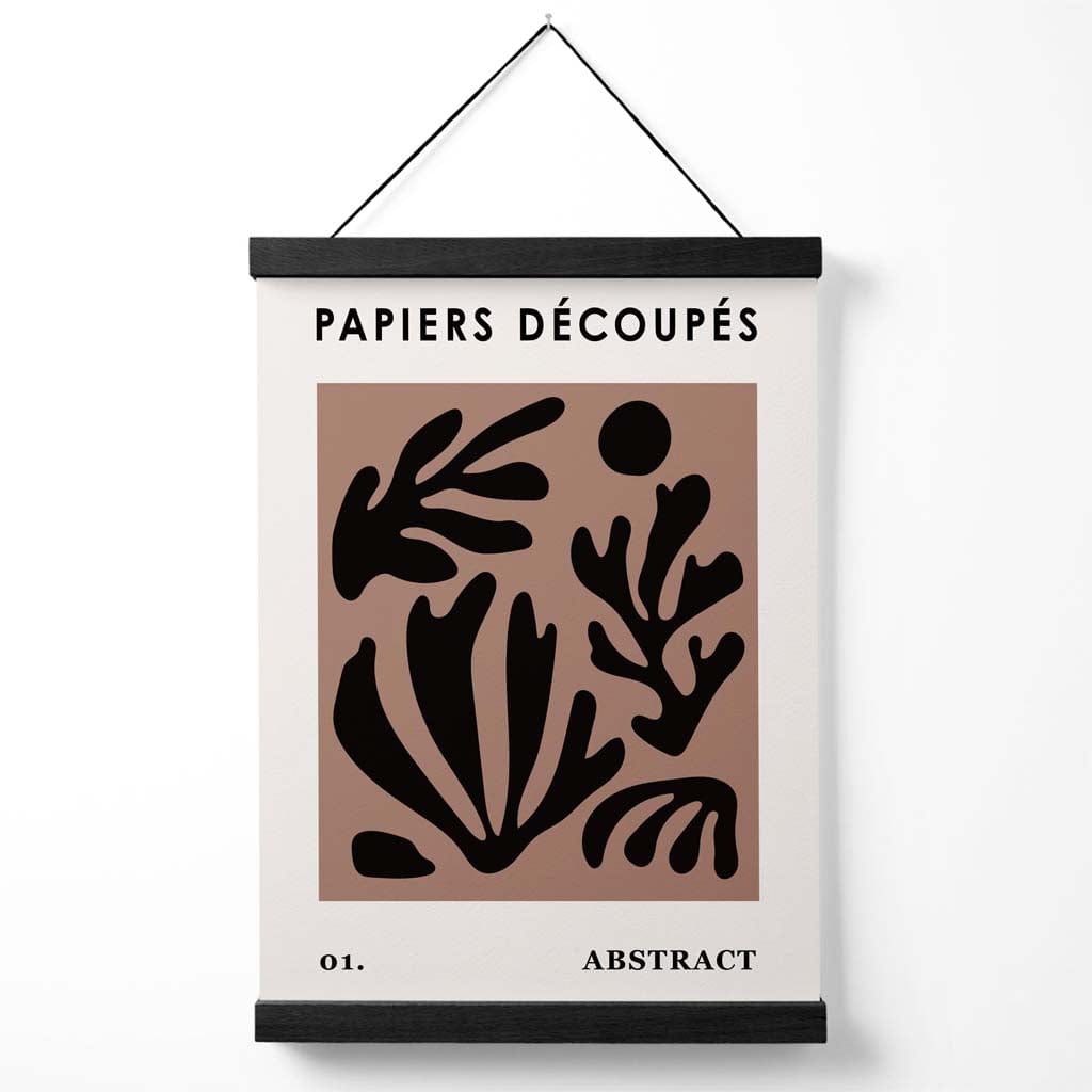Brun og svart Matisse-stil plakat med blomsterutklipp og oppheng