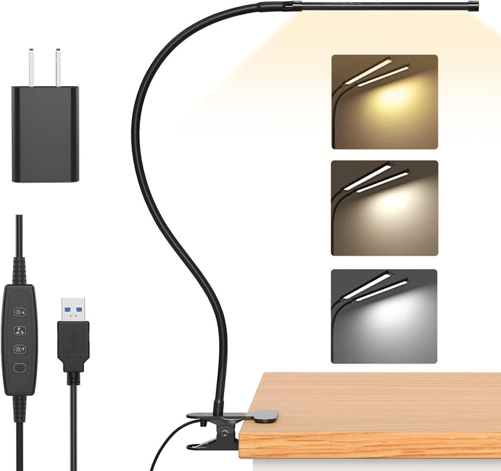 Frendorf | 77 LED Skrivebord Klemme Lampe med USB Strøm & Fleksibel Gåsnek – Serava