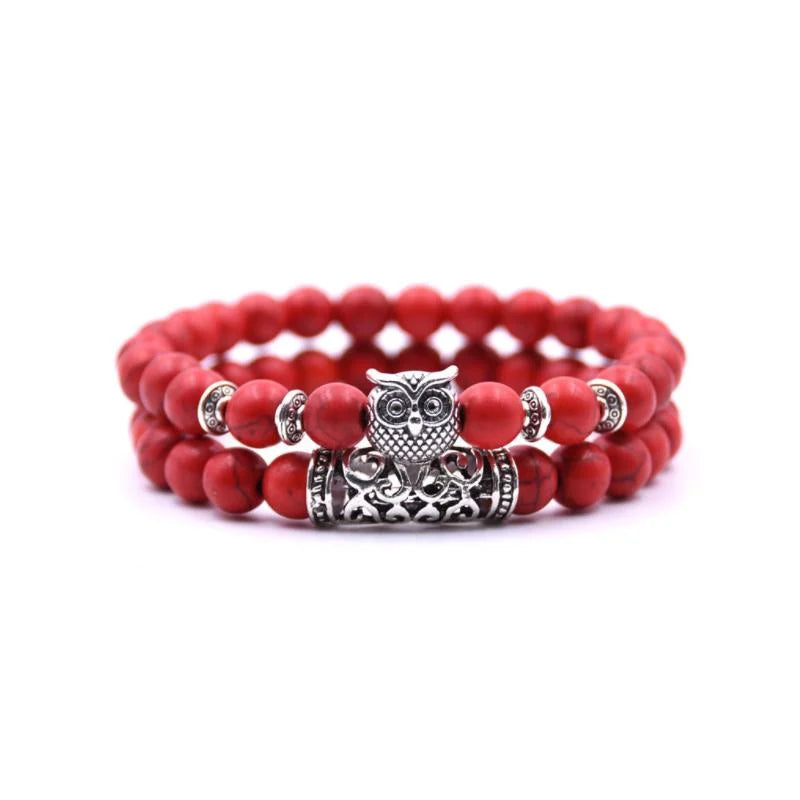Skanto | Ugle Charm Naturlig Stein Armbånd