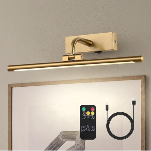 Skanto | Dlcl Batteridrevet Bildebelysning Med Fjernkontroll Og Timer, 15.94In Trådløse Galleri Lys Messing 3Cct Oppladbare Kunstlys Fo