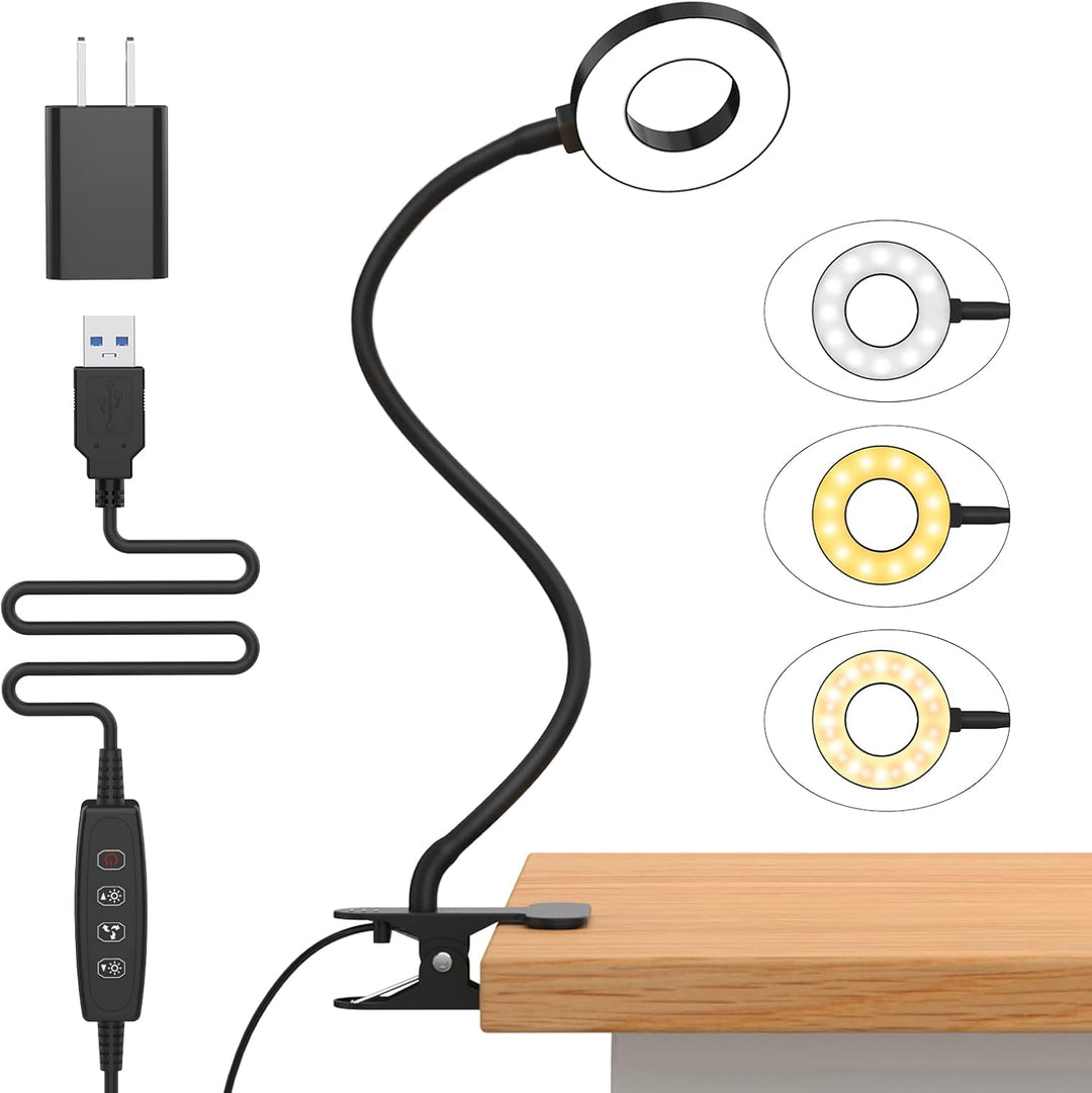 Skanto | 3 Farge Modus LED Skrivebord Klem Lampe med & Fleksibel Gås Nakke – Selvara (1+1 GRATIS)