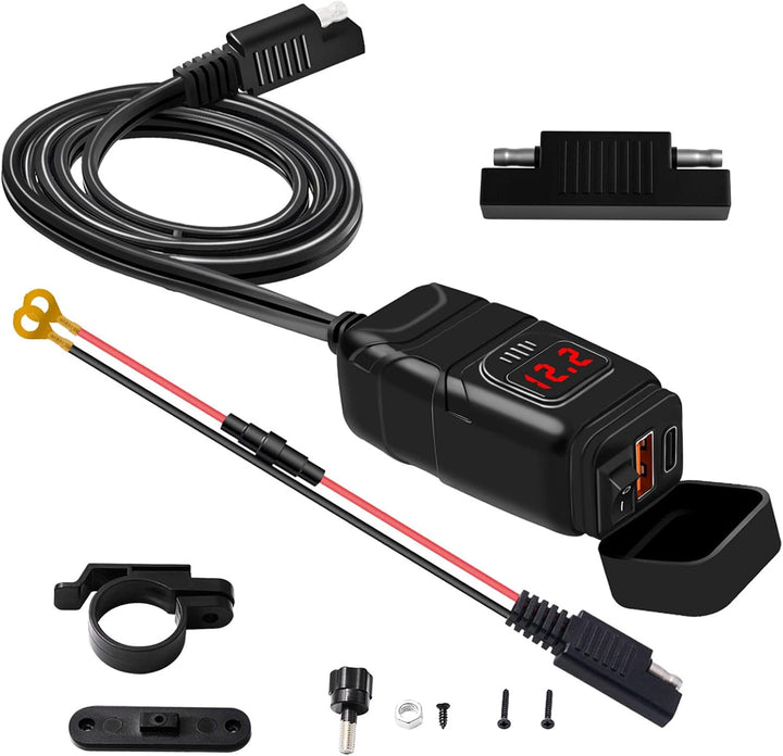 Skanto | Motorsykkel USB- og Type-C Hurtiglader med Voltmeter – Drayvik