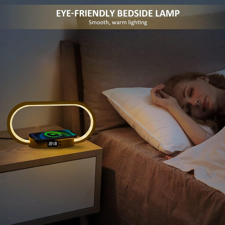 Skanto | Trådløs ladende nattbordlampe med klokke – Lumora