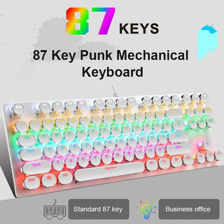 Mechanische Gaming-Tastatur med 87 Tasten, RGB-Hintergrundbeleuchtung og blauen Schaltern