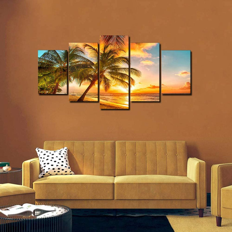 5 stk Sunset Sea Beach lerret veggkunst maleri | Skanto