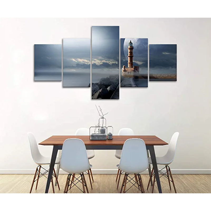 5 pc Lighthouse Night Scene Artwork Canvas Print | Skanto