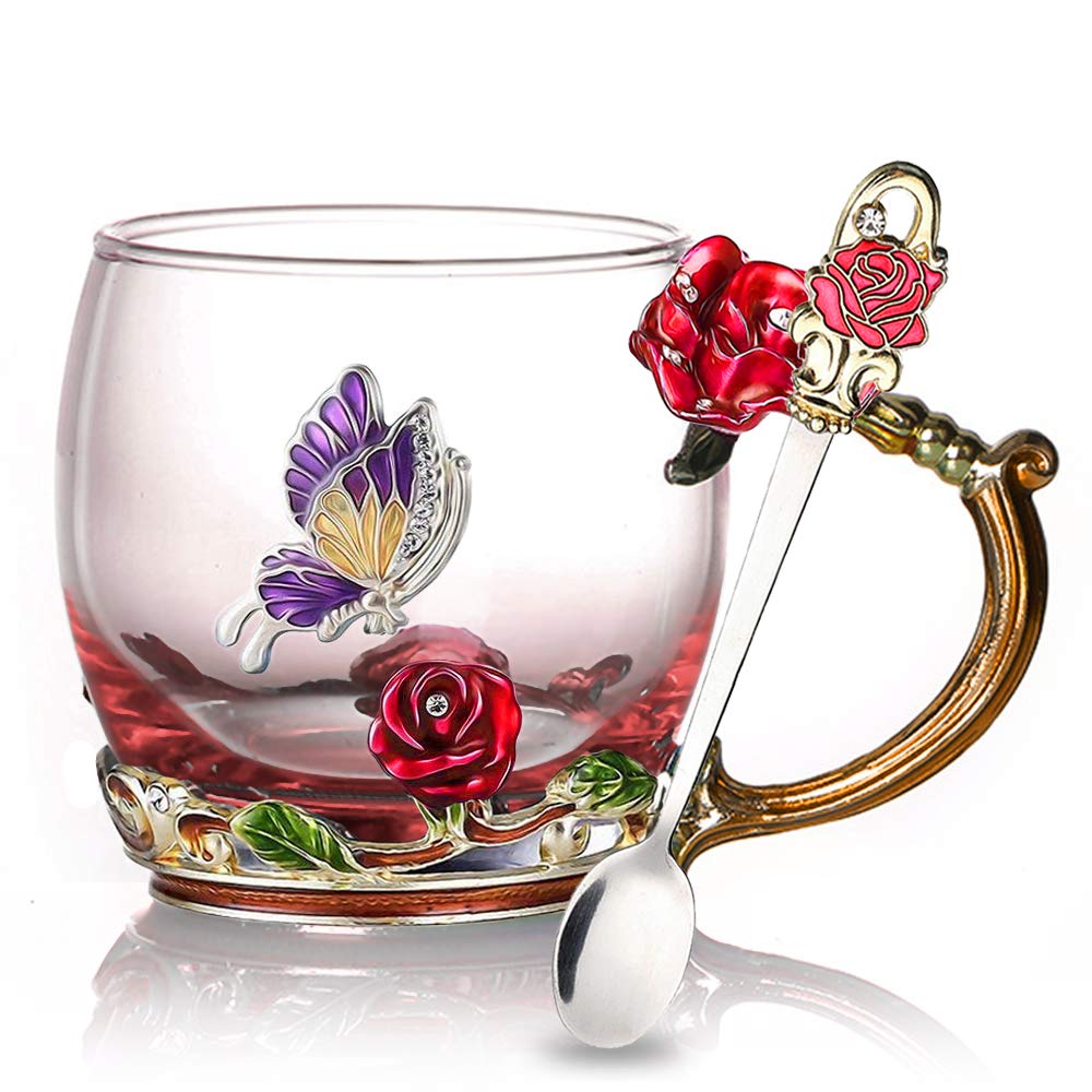 Skanto | Emalje Rose Glass Te koppesett (Med skje)