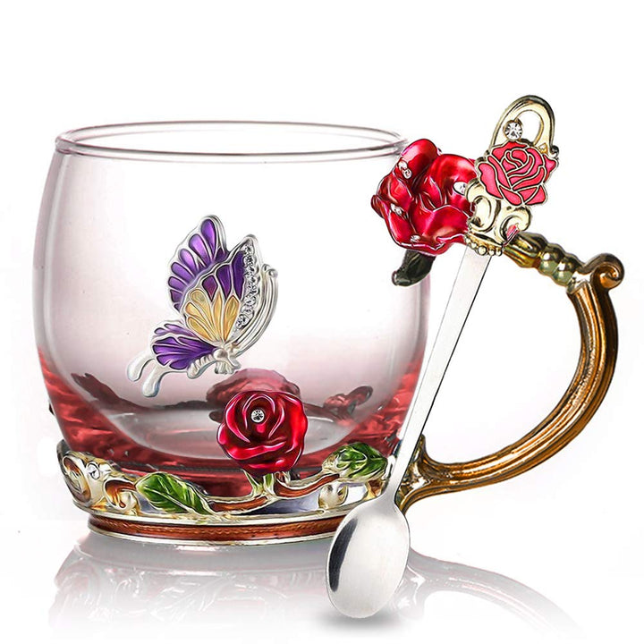 Skanto | Emalje Rose Glass Te koppesett (Med skje)