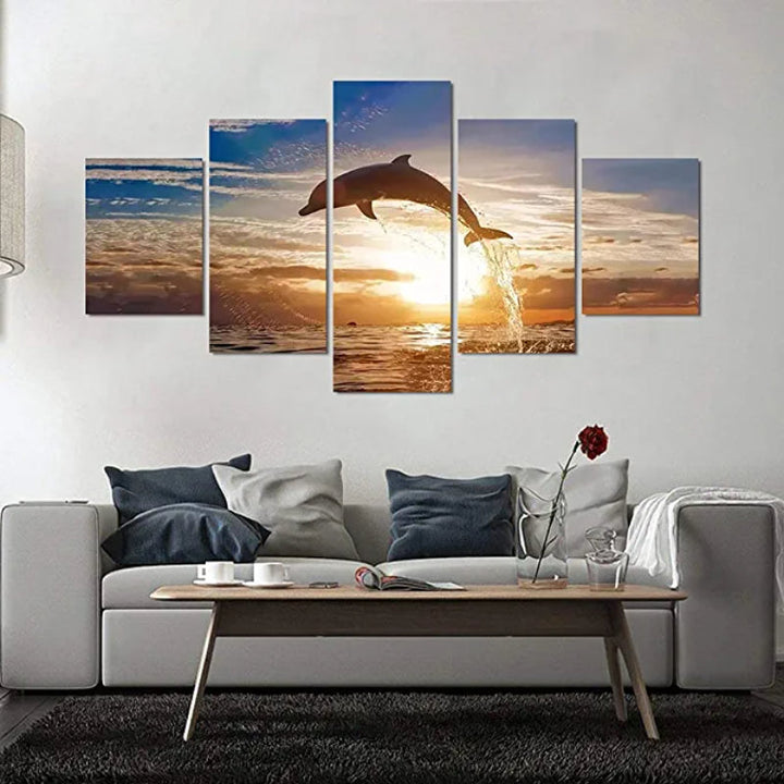 5 Pcs Jumping Dolphin Sunset Landscape Painting | Skanto