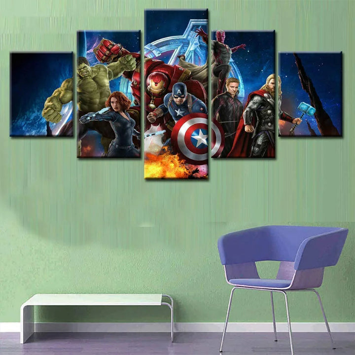 Sett med 5 Avengers-superhelter veggmalerier