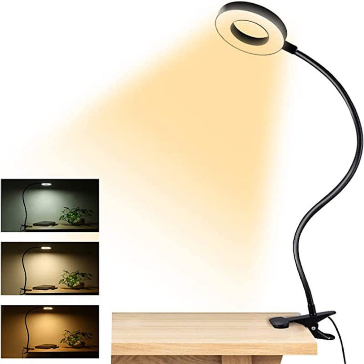 Skanto | Clip-on lys - Lese lampe med 48 LED-lamper, 3 fargemoduser og 10 lysstyrkenivåer, øyebeskyttelse og fleksibel gåsnek