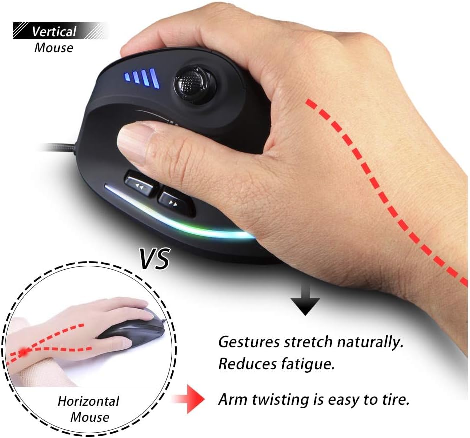 Skanto | Vertikal RGB Gaming Mus med Joystick og 11 Programmerbare Knapper – Kryvos