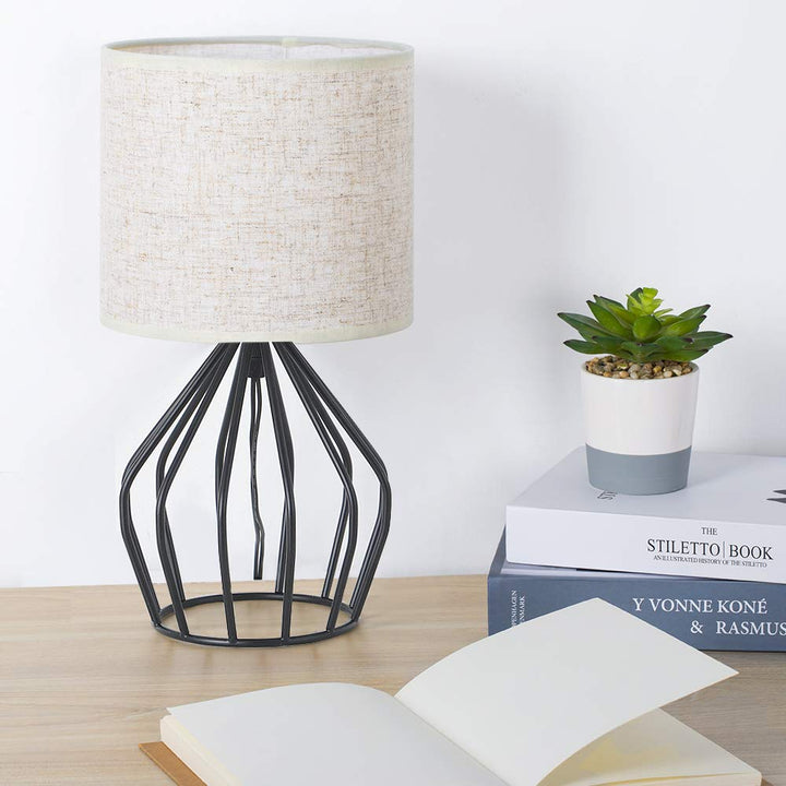 Skanto | Haitral Svart Moderne Bordlampe - Minimalistisk Nattbordlampe Med Lin-Skjerf For Soverom & Stue