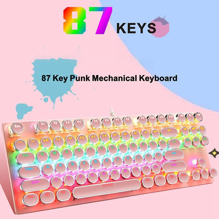 Mechanische Gaming-Tastatur med 87 Tasten, RGB-Hintergrundbeleuchtung og blauen Schaltern