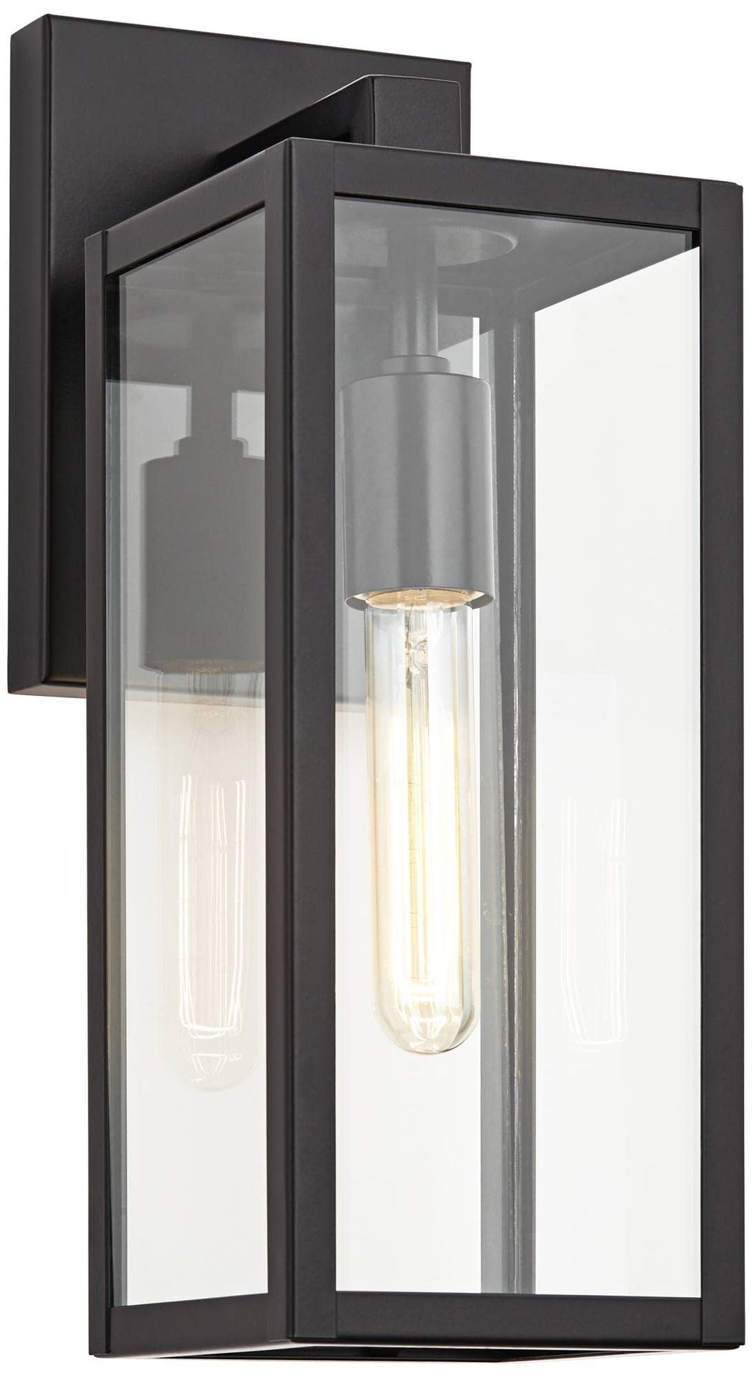 Skanto | John Timberland Titan Moderne Utendørs Vegglampe, Svart Metall Med Klart Glasspanel