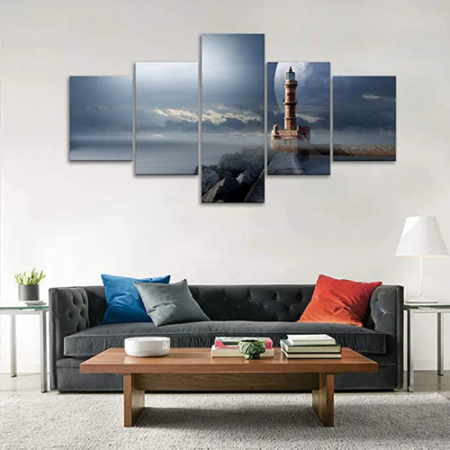 5 pc Lighthouse Night Scene Artwork Canvas Print | Skanto