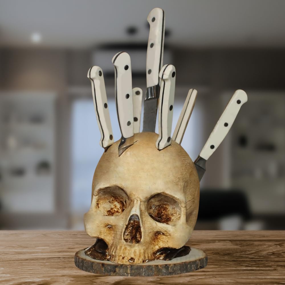 Skanto | Gothic Skull Knife Holder – Decorative Resin Kitchen Organizer