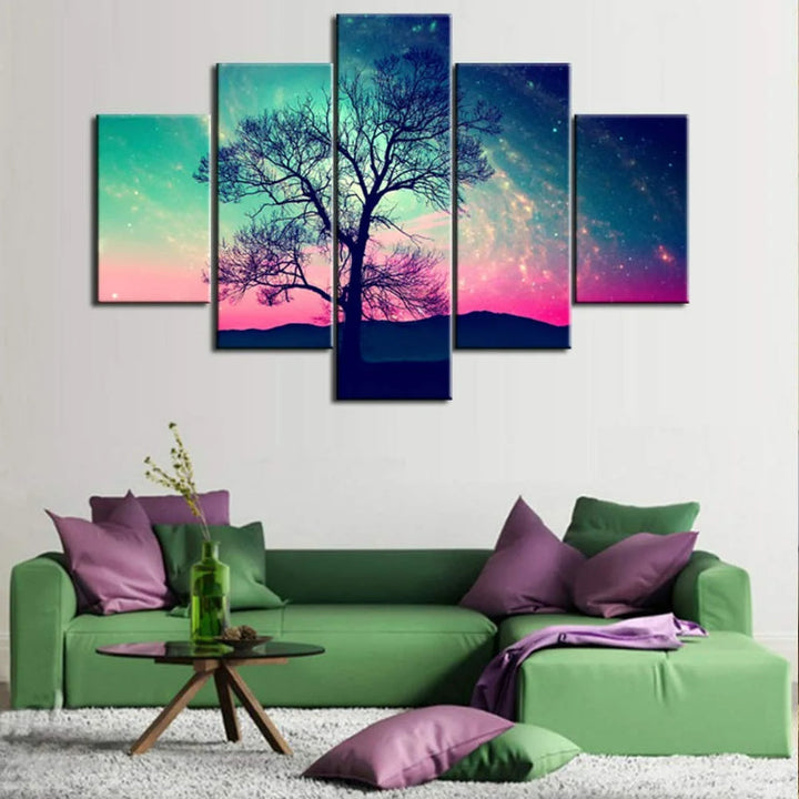 Set med 5 lerrettrykk "Natt Himmel med Stjerner"