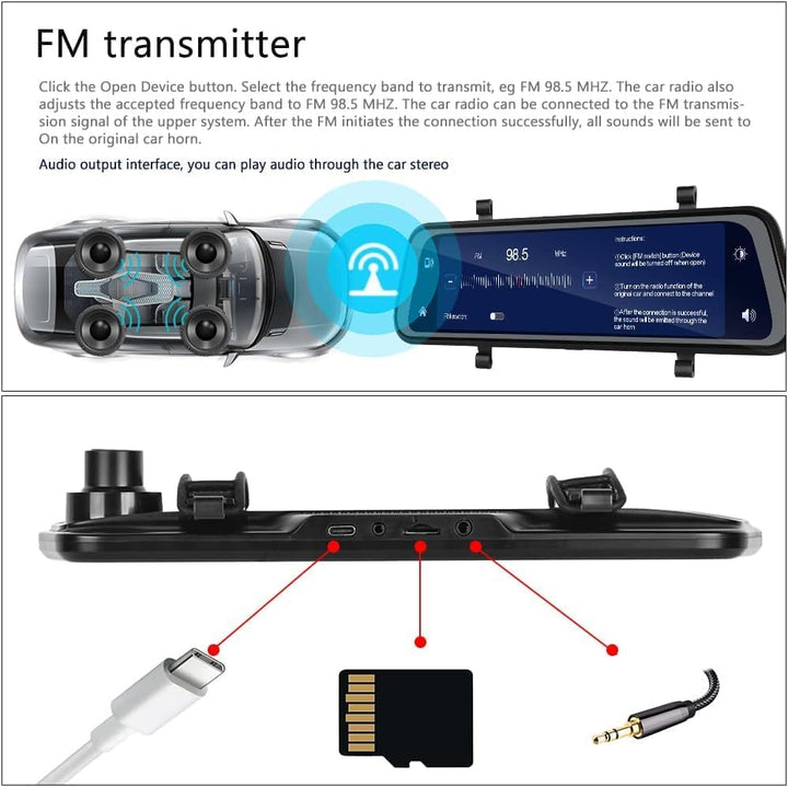 Skanto | VisionMirror Pro – Ultra HD Speil Dash Cam med Trådløs CarPlay & Android Auto