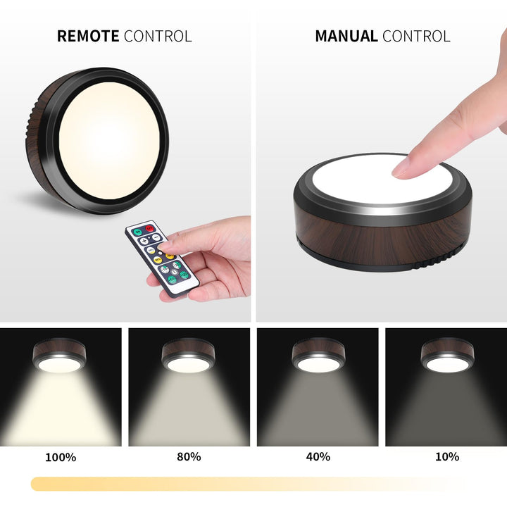 Skanto | Leastyle Fjernkontroll Led Puck Lys, Dimmbar Batteridrevet Under Skap Lys - 6 Pakke Naturlig Hvit