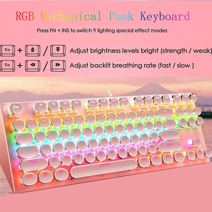 Mechanische Gaming-Tastatur med 87 Tasten, RGB-Hintergrundbeleuchtung og blauen Schaltern