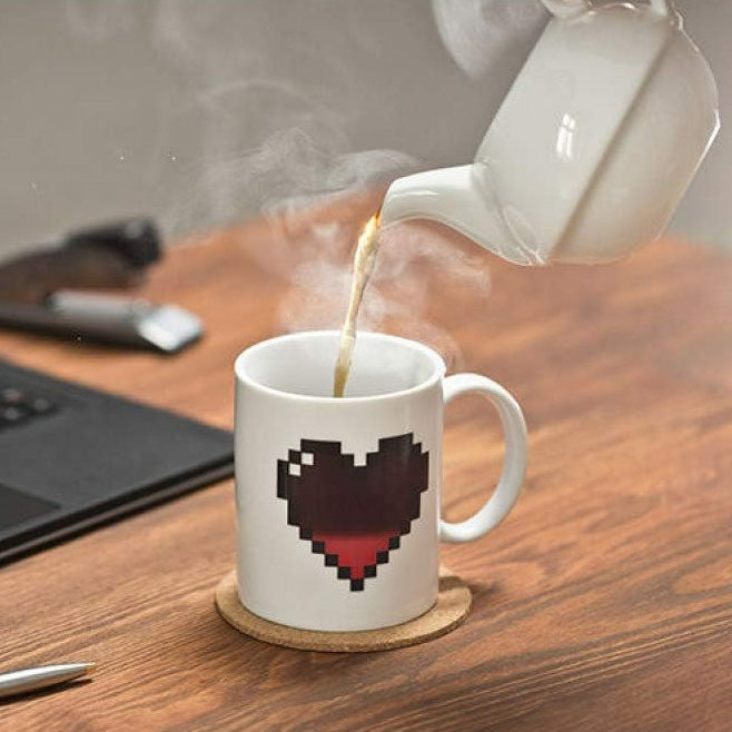 Pixel Heart Magic Varmefølsom Fargeendrende Keramisk Kaffekopp | Skanto