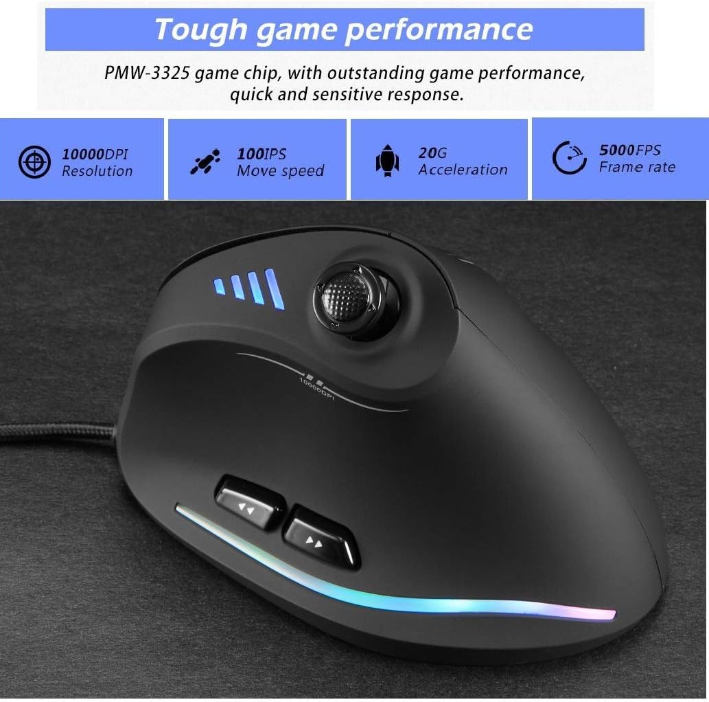 Skanto | Vertikal RGB Gaming Mus med Joystick og 11 Programmerbare Knapper – Kryvos