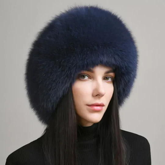 100% naturlig Fuchspelzmütze für Damen, dicke Pelzmütze, warme Wintermütze, modische Damenmütze med Ohrenschützern