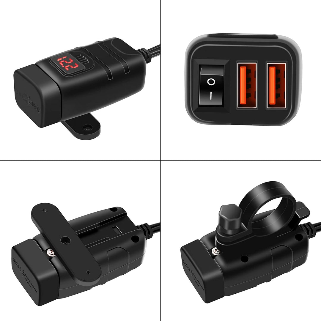 Skanto | Motorsykkel USB- og Type-C Hurtiglader med Voltmeter – Drayvik
