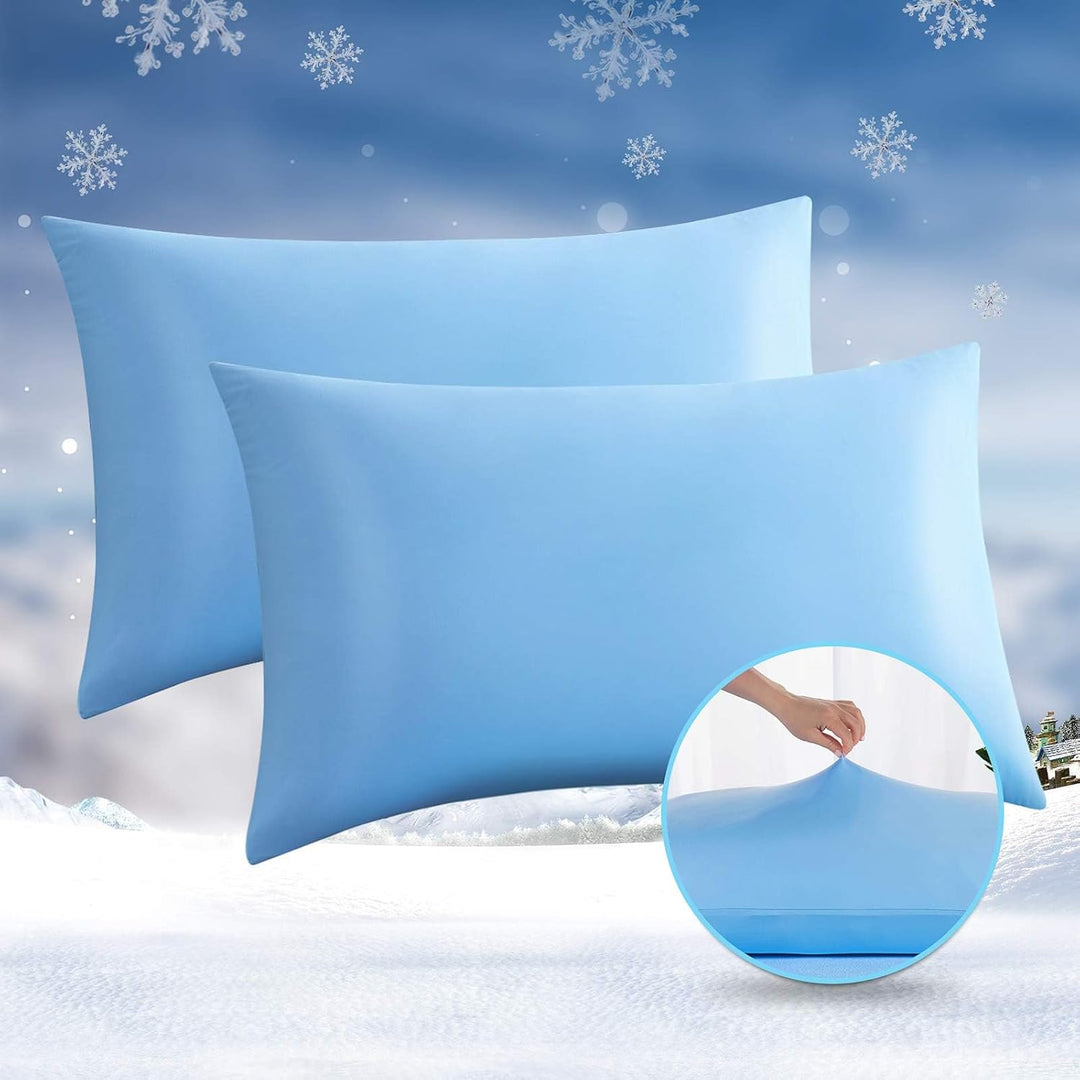 2-Pack Premium Silky Super Cooling Blue Pillowcases – Extreme Q-Max 0.5 | Skanto