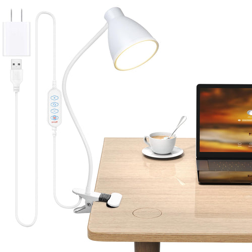 Skanto | Bohon 10W Klem Lampe - 3 Fargemoduser, 10 Lysstyrker, Fleksibel Gåsehalssvane, Usb, Hvit