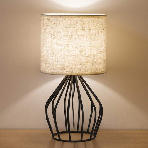 Skanto | Haitral Svart Moderne Bordlampe - Minimalistisk Nattbordlampe Med Lin-Skjerf For Soverom & Stue