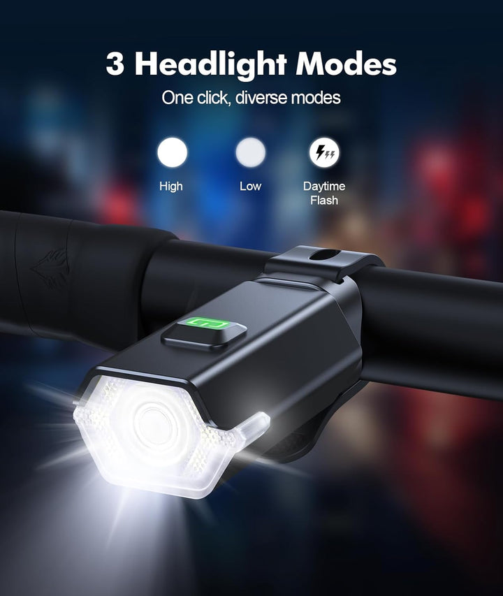 Skanto | Oppladbart sykkellyssett med 3+6 moduser og sidelys – RoadBeam