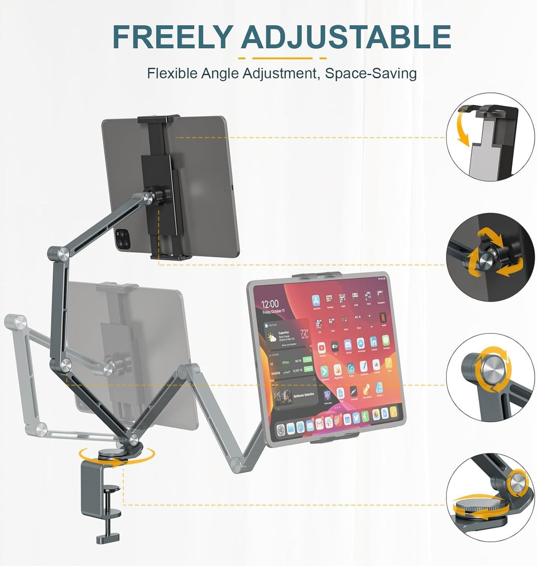 Skanto | Justerbart Aluminium Tablet Bordstativ med 360° Rotasjon – Movaro