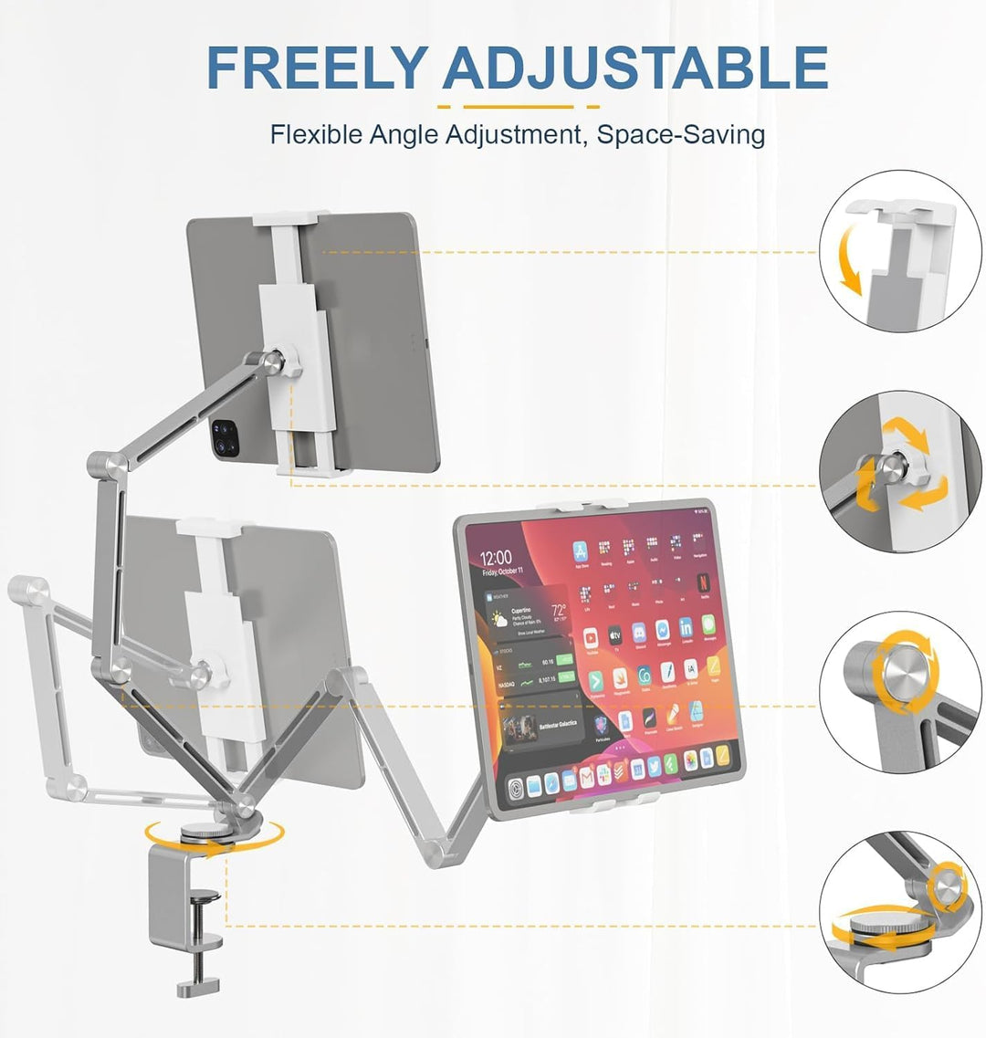 Skanto | Justerbart Aluminium Tablet Bordstativ med 360° Rotasjon – Movaro